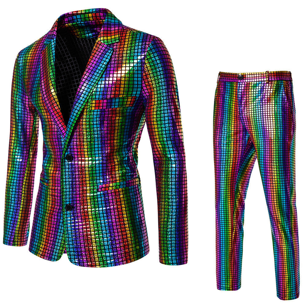 Herren Disco-Anzug Glitzernd Quadratmuster Partyanzug - BerlinGlamour