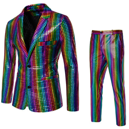 Herren Disco-Anzug Glitzernd Quadratmuster Partyanzug - BerlinGlamour