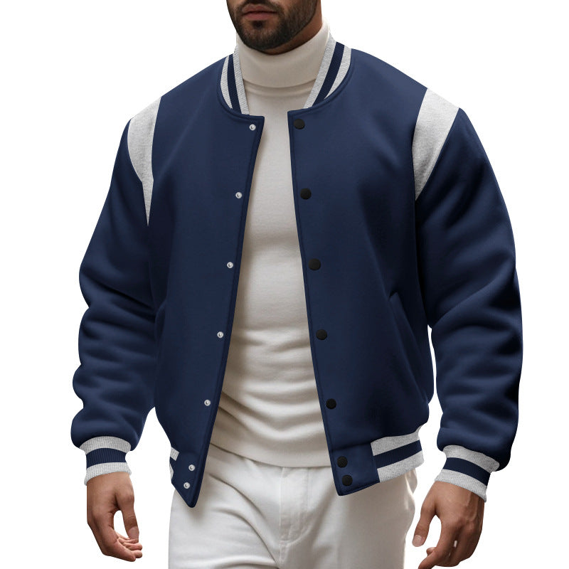 Herren Collegejacke Lässig Kontrast Ärmel Druckknöpfe Sportlich - BerlinGlamour