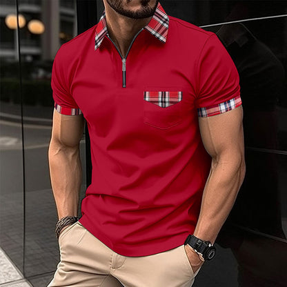 Herren Polohemd Karomuster Modern mit Reißverschluss