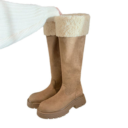 Damen Winterstiefel Warm mit Kunstfellkragen Robust