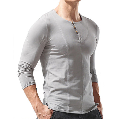 Herren Langarmshirt Elegantes Hemd mit Knöpfen Modern