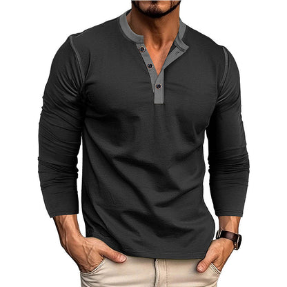 Herren Langarm-Hemd Henley-Ausschnitt Modern Slimfit