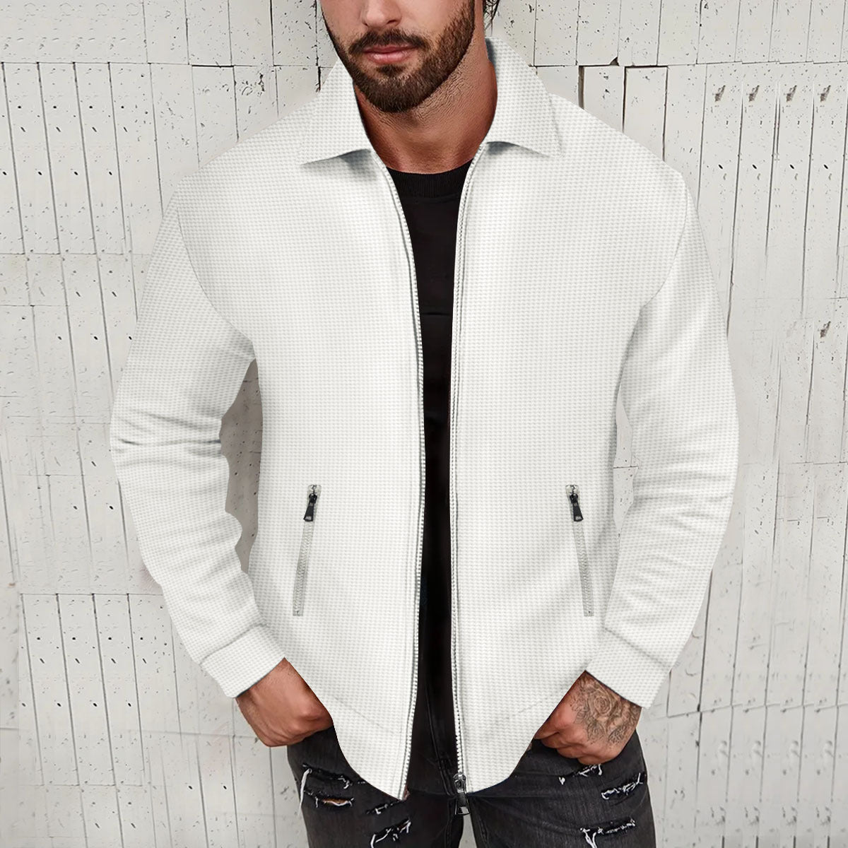 Herren Kurzjacke Modern Strukturiert mit Taschen