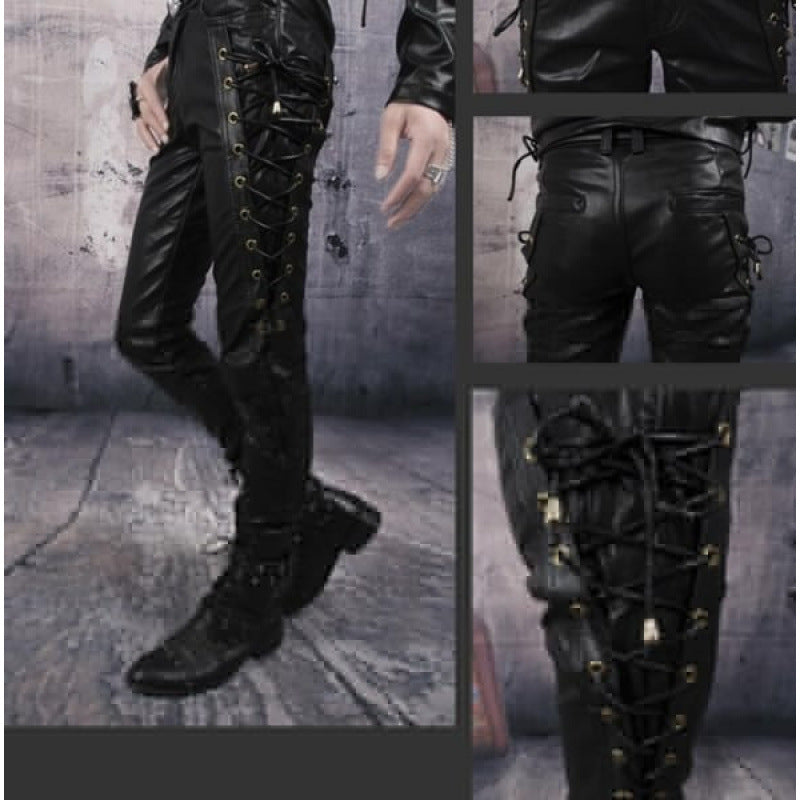 Lederhose Herren Schnürsenkel Schwarz Lederschlank
