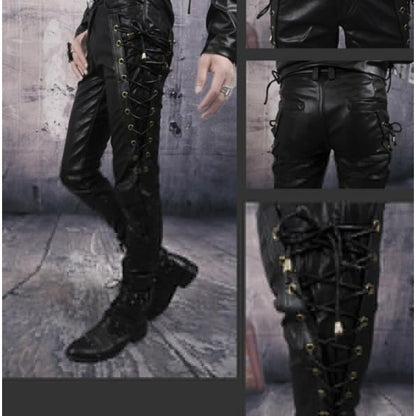 Lederhose Herren Schnürsenkel Schwarz Lederschlank
