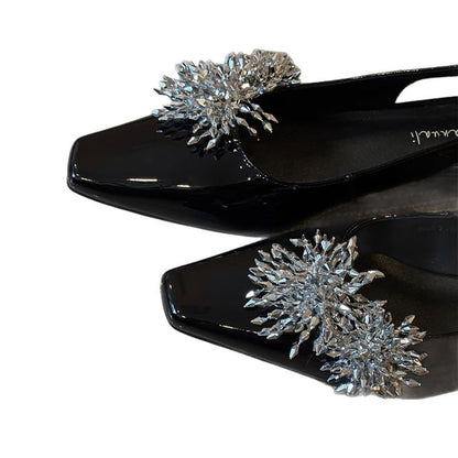 Damen Slingback Pumps mit Kristallen Glitzer Schuhe Abend