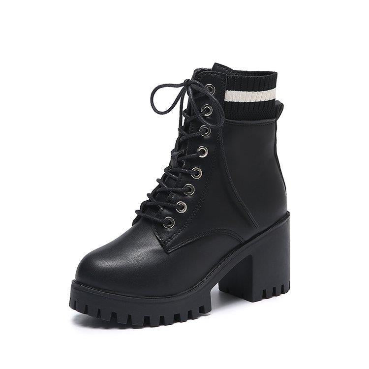 Damen Stiefel Schnürstiefel mit Blockabsatz Robust und Elastisch