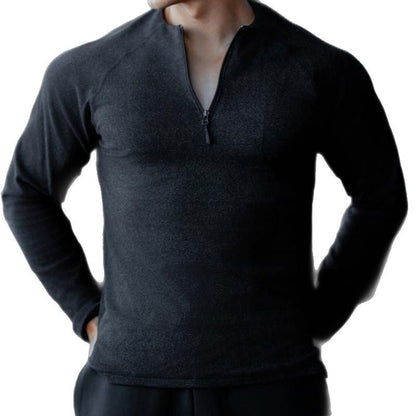 Herren Fitness Shirt Langarm mit Reißverschluss Sportlich