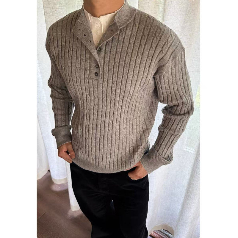 Herren Pullover Feinstrick Modern mit Knöpfen Eleganz