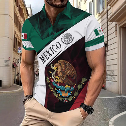 Herren Polohemd Mexiko Flagge Nationaldesign - BerlinGlamour