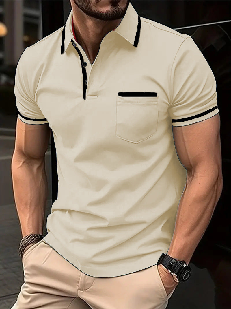 Herren Poloshirt Modern Kontrastdetails Brusttasche