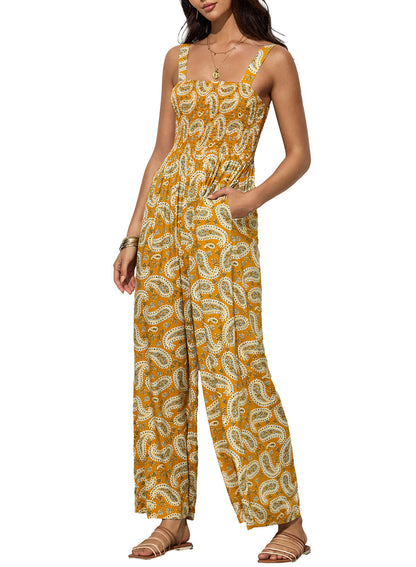 Damen Jumpsuit Frühling Blumenmuster Weites Bein Elegant
