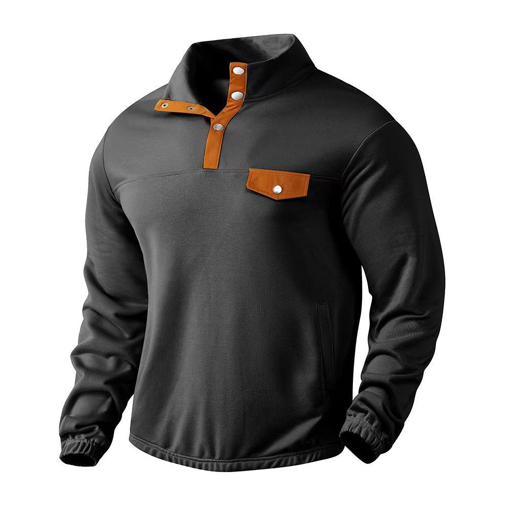 Herren Stehkragenpullover Modern mit Brusttasche und Struktur