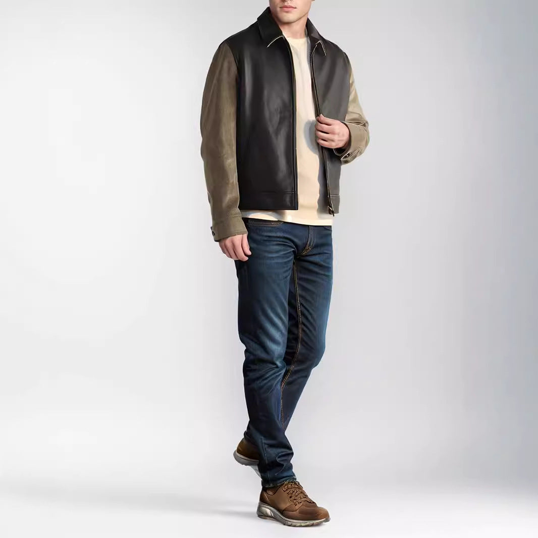 Herren Kunstlederjacke Modern Lederjacke Schwarz