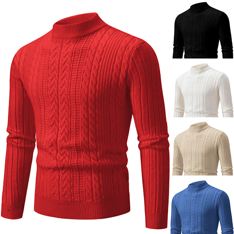Herren Pullover Grobstrick Steppkragen Zopfmuster Modern - BerlinGlamour