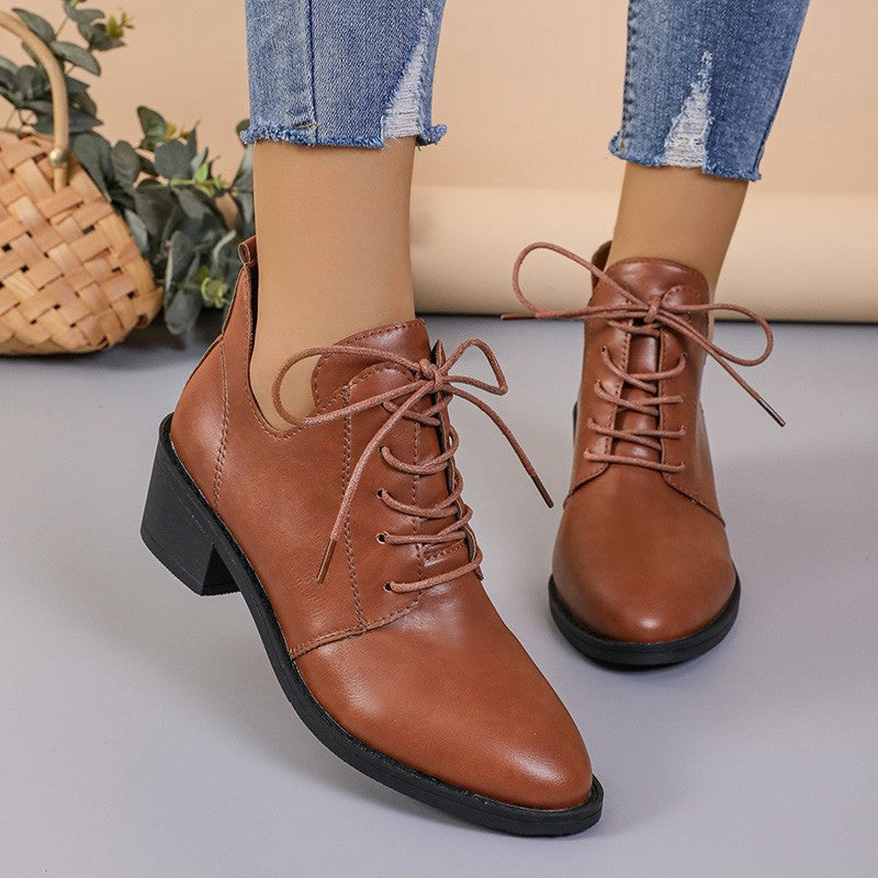 Damen Stiefelette Schnürstiefeletten Leder Modern