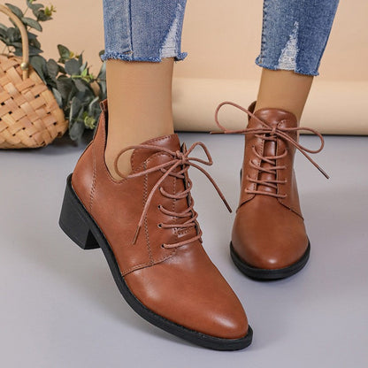 Damen Stiefelette Schnürstiefeletten Leder Modern