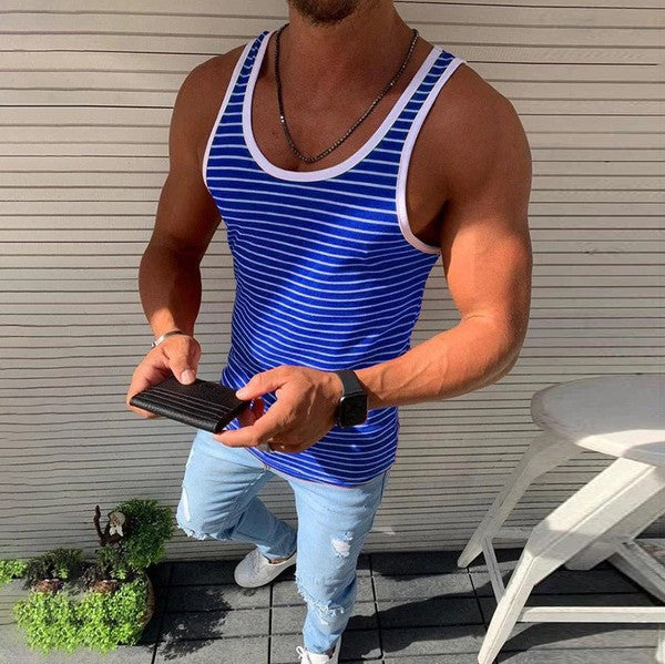 Herren Sportshirt Mit Streifen Breite Träger - BerlinGlamour
