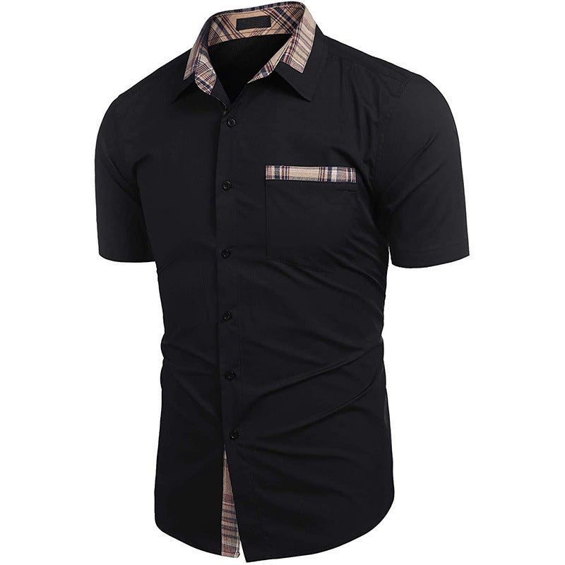 Herren Hemd Kurzarm Kariert Modern mit Brusttasche