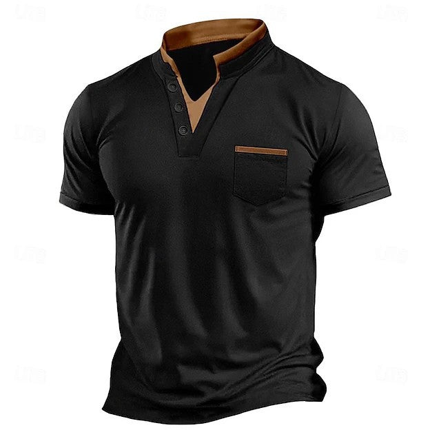 Herren Poloshirt Kurzarm mit V-Ausschnitt und Brusttasche