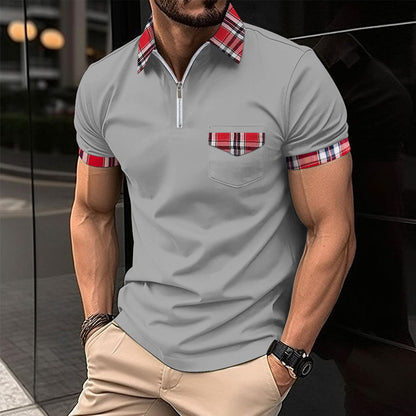 Herren Polohemd Karomuster Modern mit Reißverschluss