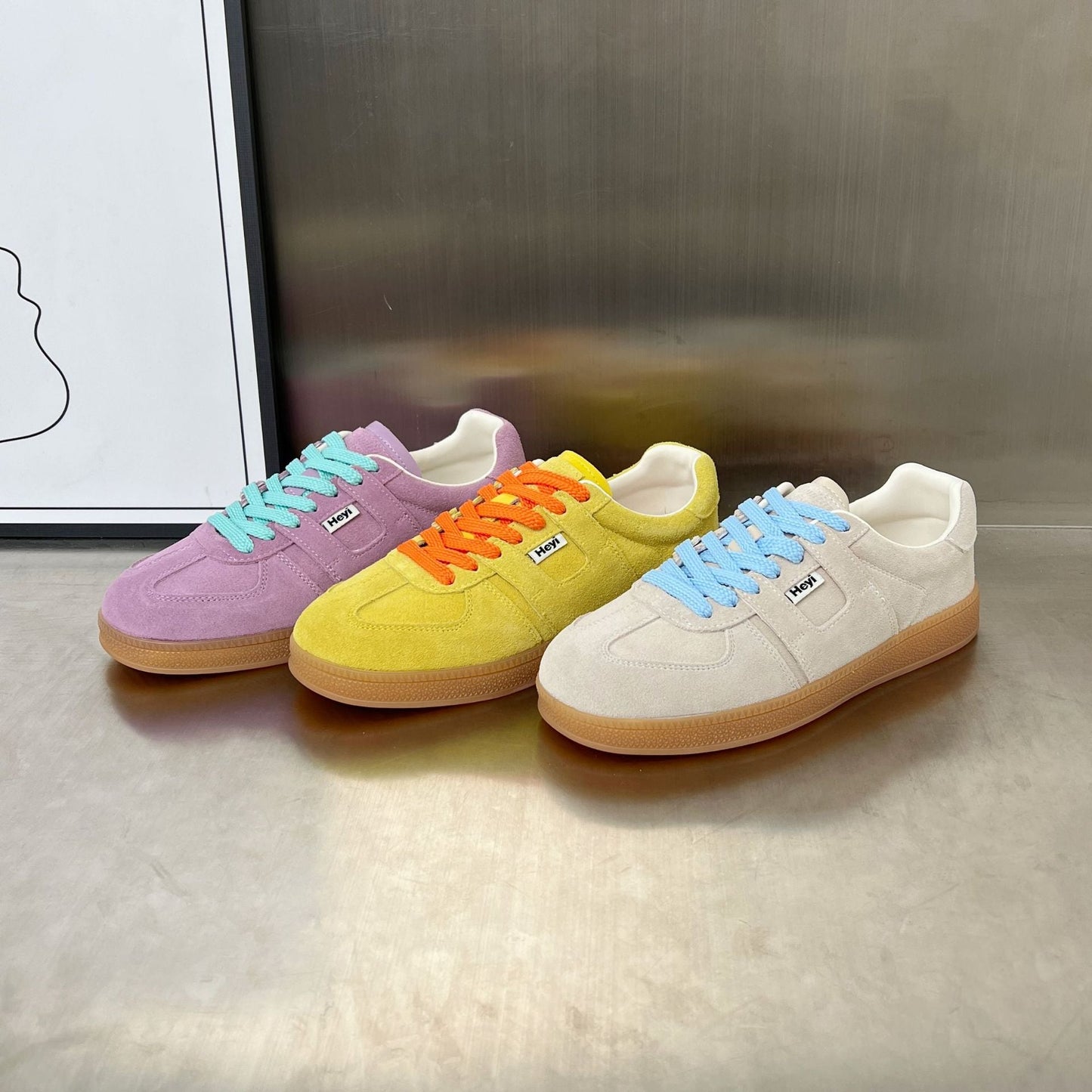 Damen Sneaker Sportlich Weich Wildleder Schnürsenkel
