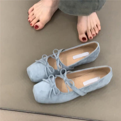 Damen Ballerinas Wildleder Schuhe mit Schleife Elegant