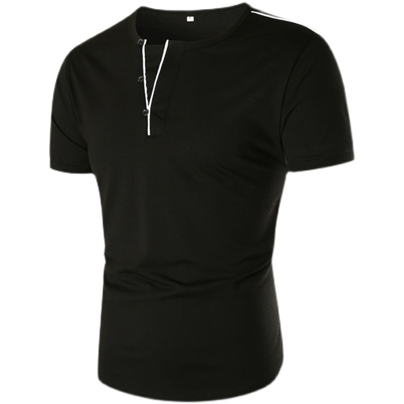 Herren T-Shirt Kurzarm mit Knopfleiste Kontrastnähte Modern