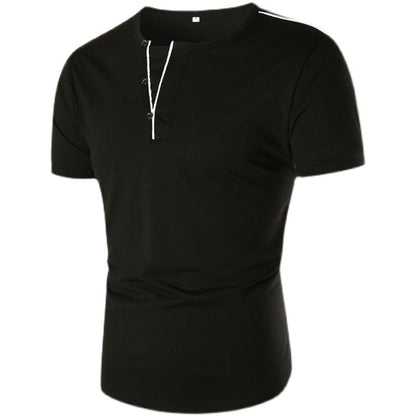 Herren T-Shirt Kurzarm mit Knopfleiste Kontrastnähte Modern