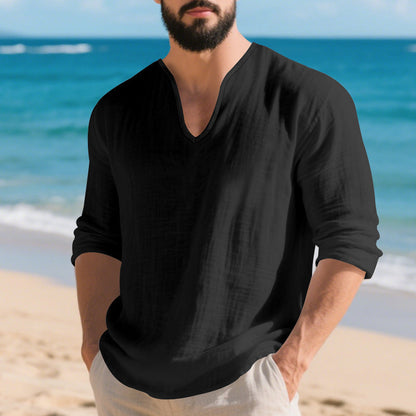 Herren Langarmshirt V-Ausschnitt Modern Lässig