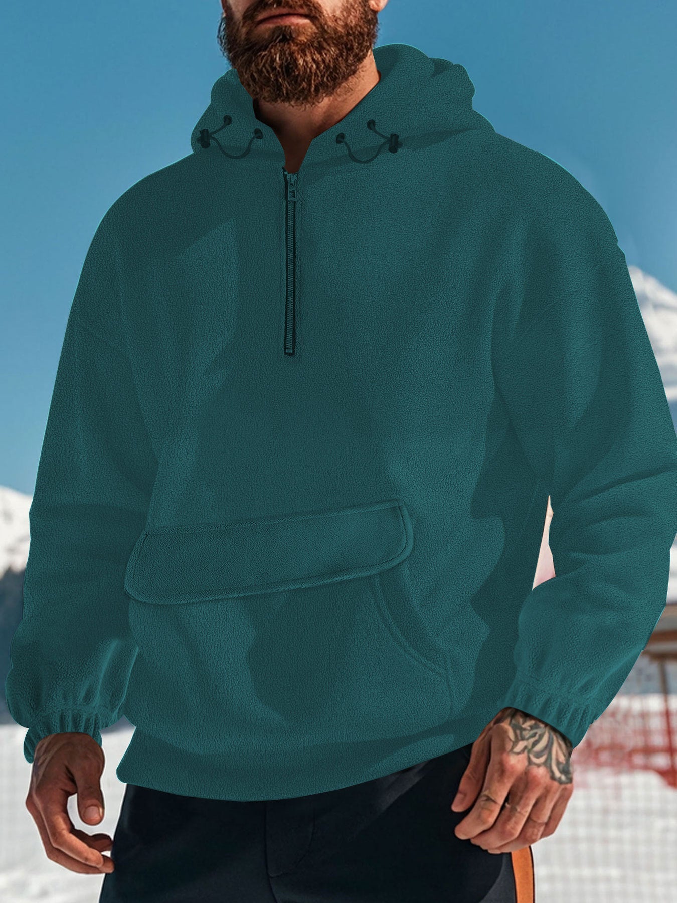 Herren Fleece Pullover Kapuzen Sweatshirt Mit Reißverschluss