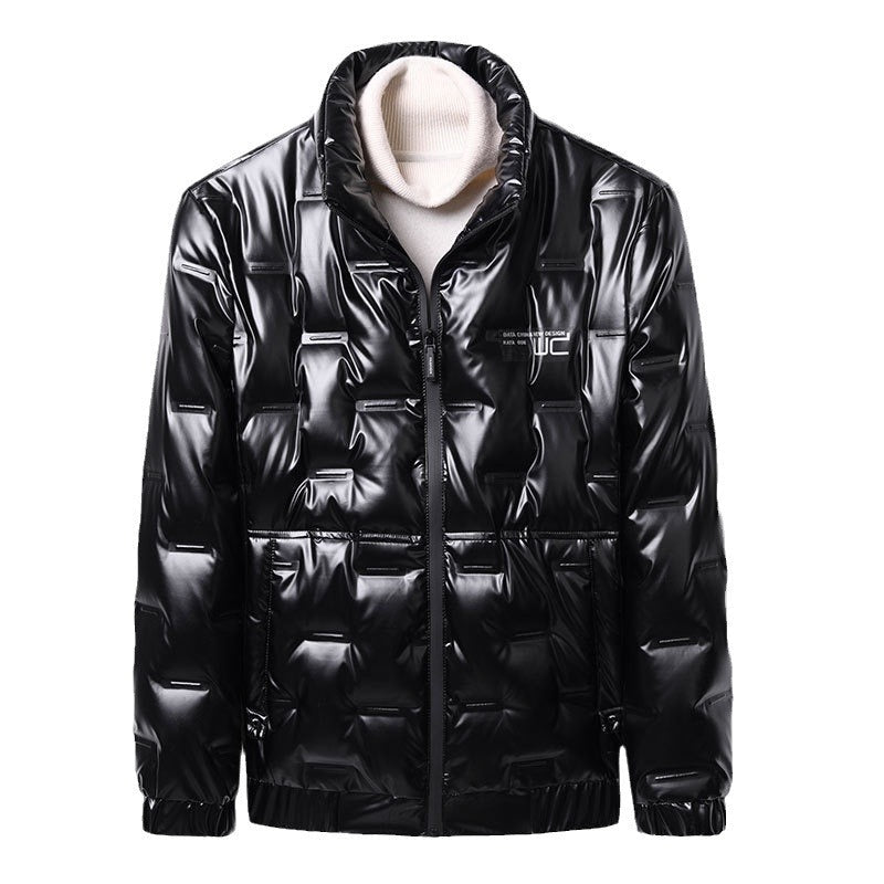 Herren Steppjacke Glänzend Hochschließend Schwarz