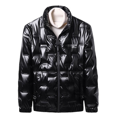 Herren Steppjacke Glänzend Hochschließend Schwarz