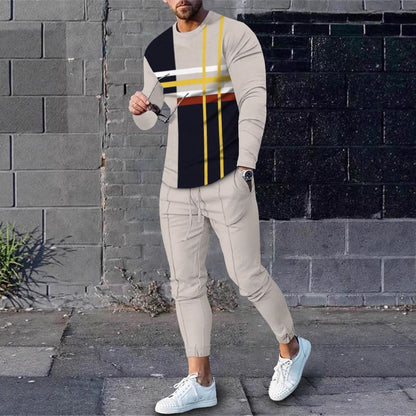 Herren Sportset Langarmshirt Jogginghose Streifenmuster Modern