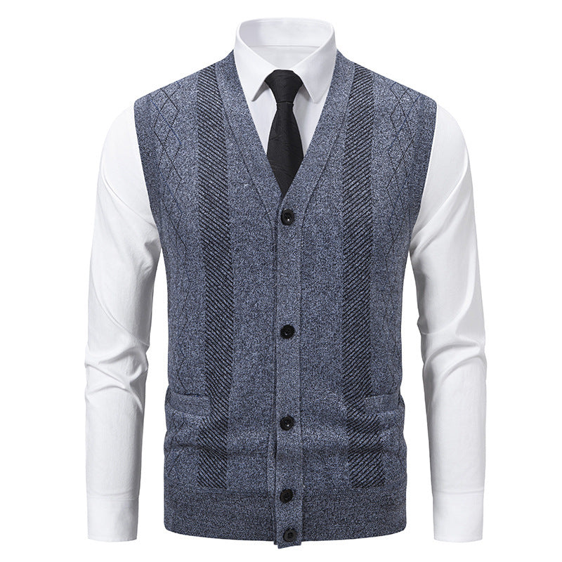 Herren Strickjacke Klassisch V-Ausschnitt Zopfmuster