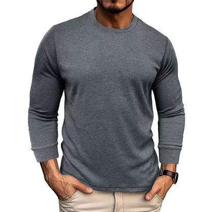 Herren Langarmshirt Strukturiert Rippstoff Elegant