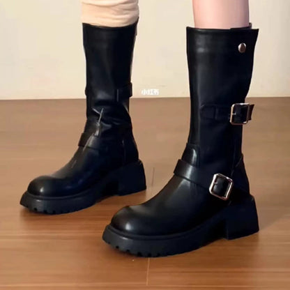 Damen Stiefel Robust Schnallen-Design Winterstiefel