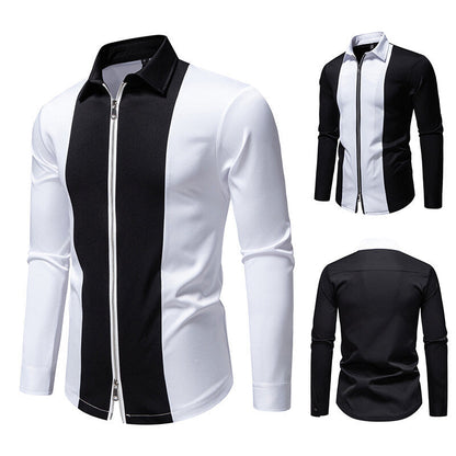 Herren Langarmshirt Modern Stehkragen Kontrastpaspel Trendy