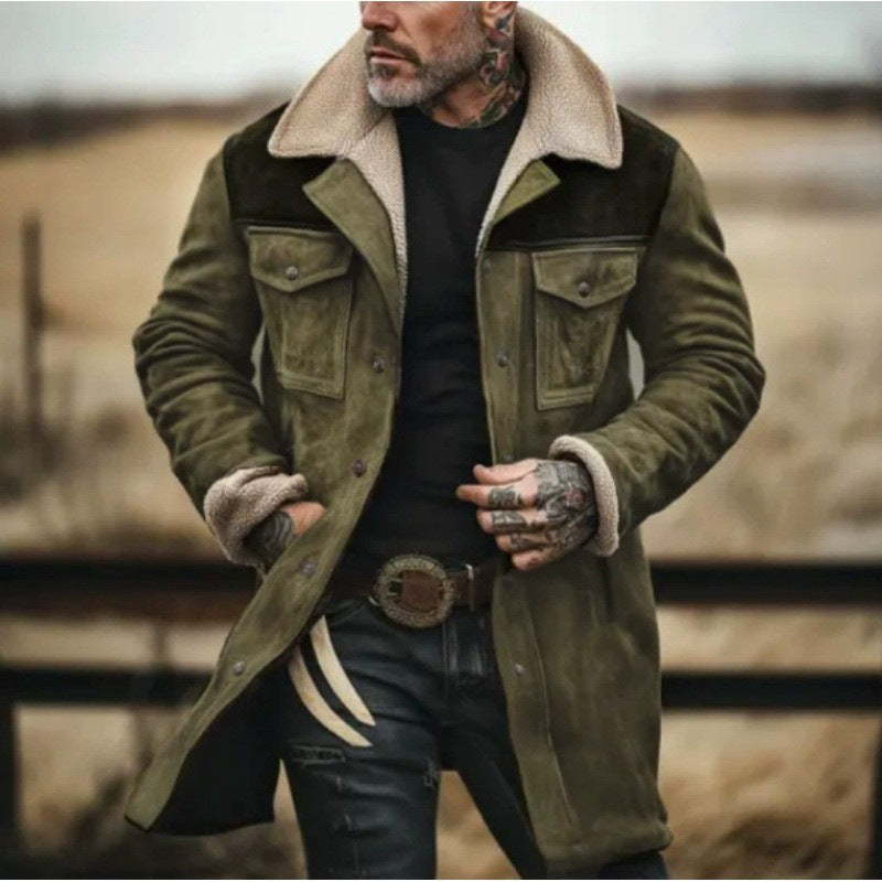 Herren Wintermantel Lang Teddyfutter Warm