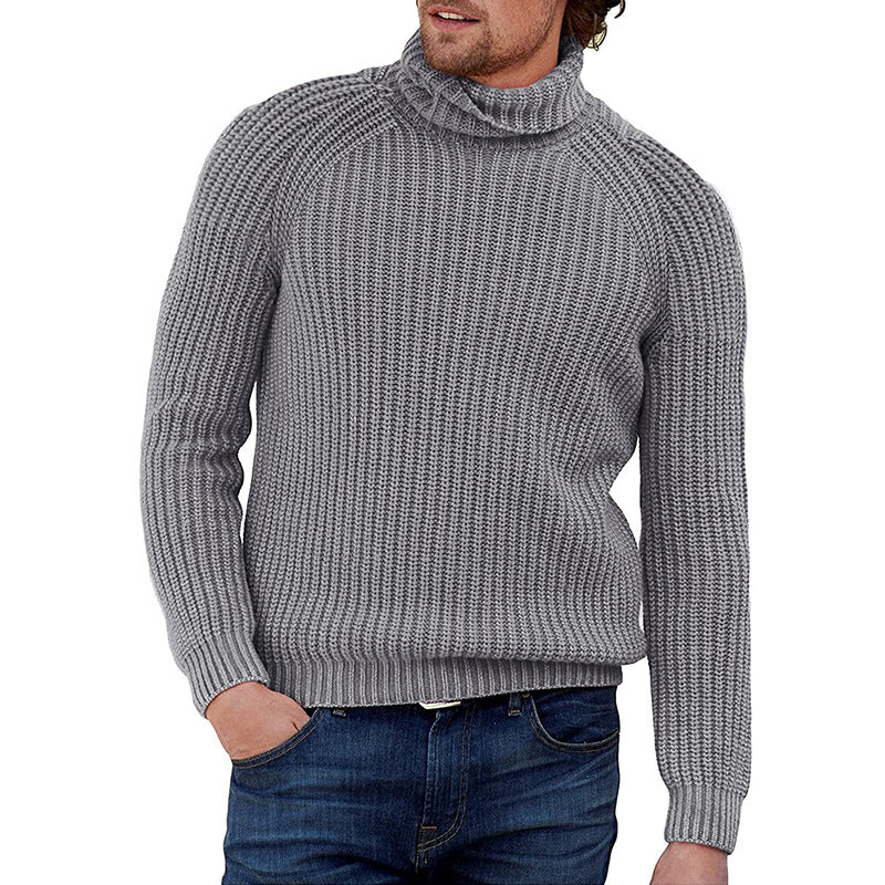 Herren Pullover Grobstrick Strukturiert Hochkragen Modern