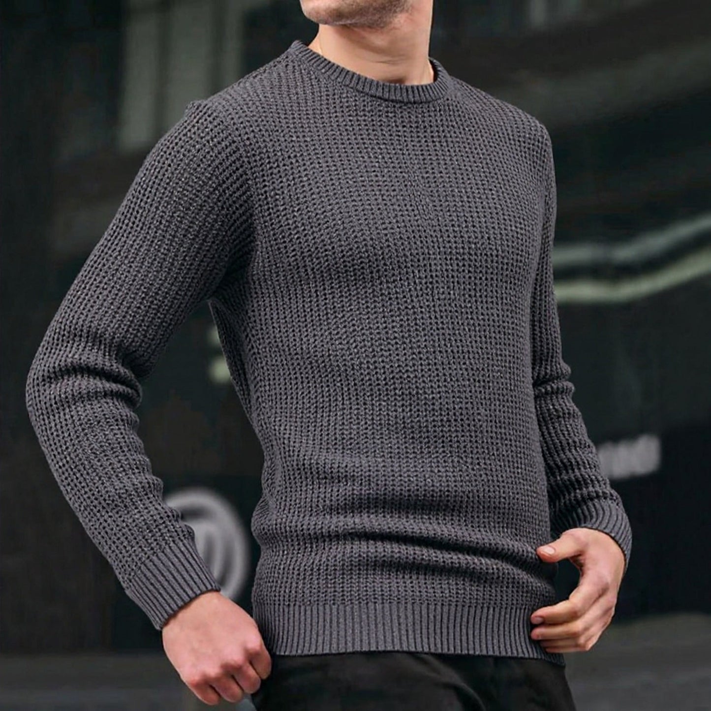 Herren Strickpullover Waffelmuster Bequem Groß