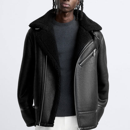 Leder Bikerjacke Herren Weiches Futter Verstellbar - BerlinGlamour