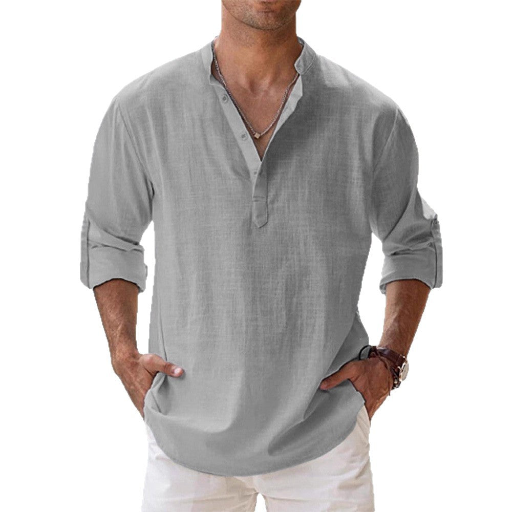 Herren Hemd Modern Stehkragen Knopfdesign Elegant