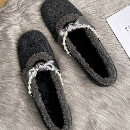 Damen Hausschuhe Filz Weich mit Perlenverzierung Elegante Wintermode