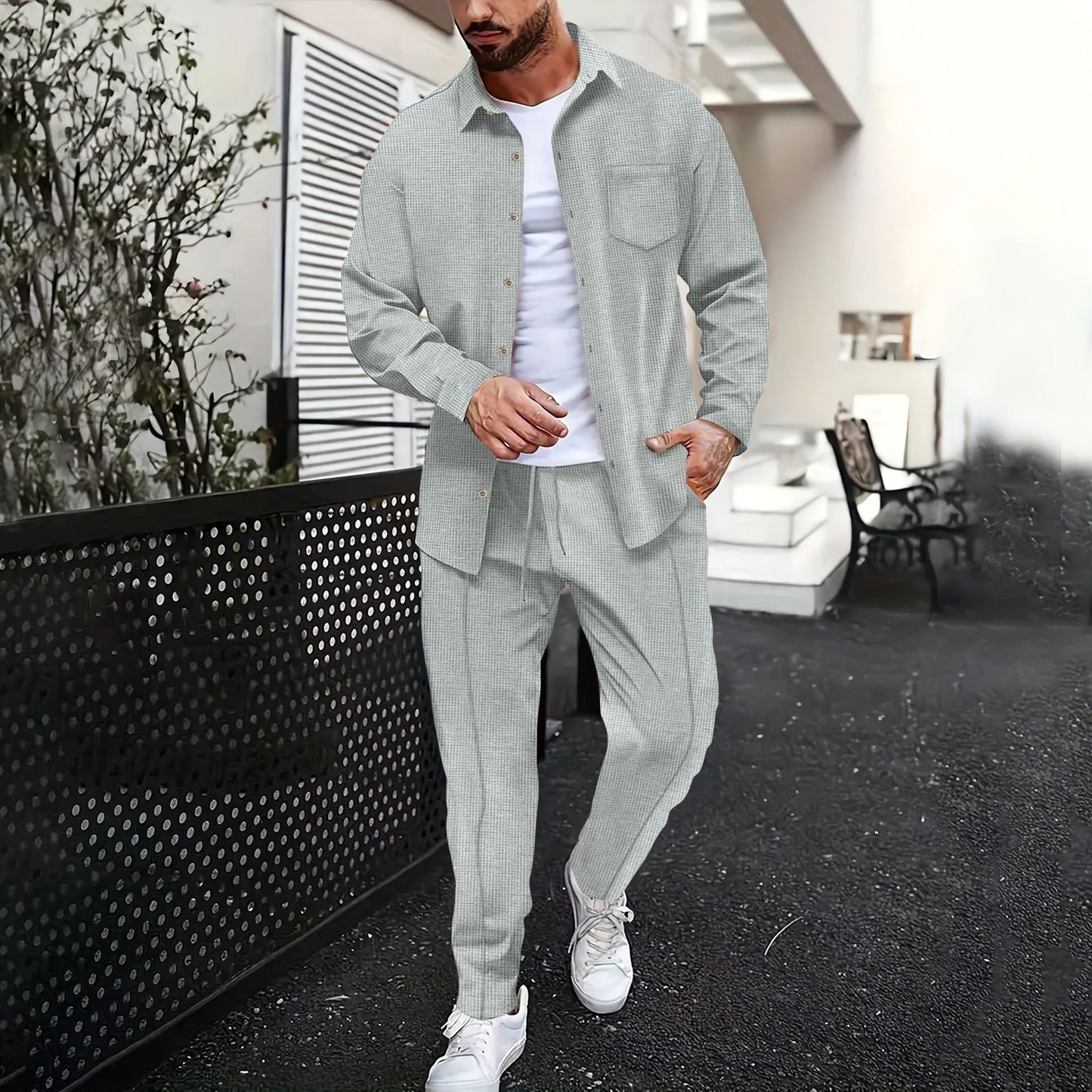 Herren Freizeit-Set mit geripptem Design Modern Stil