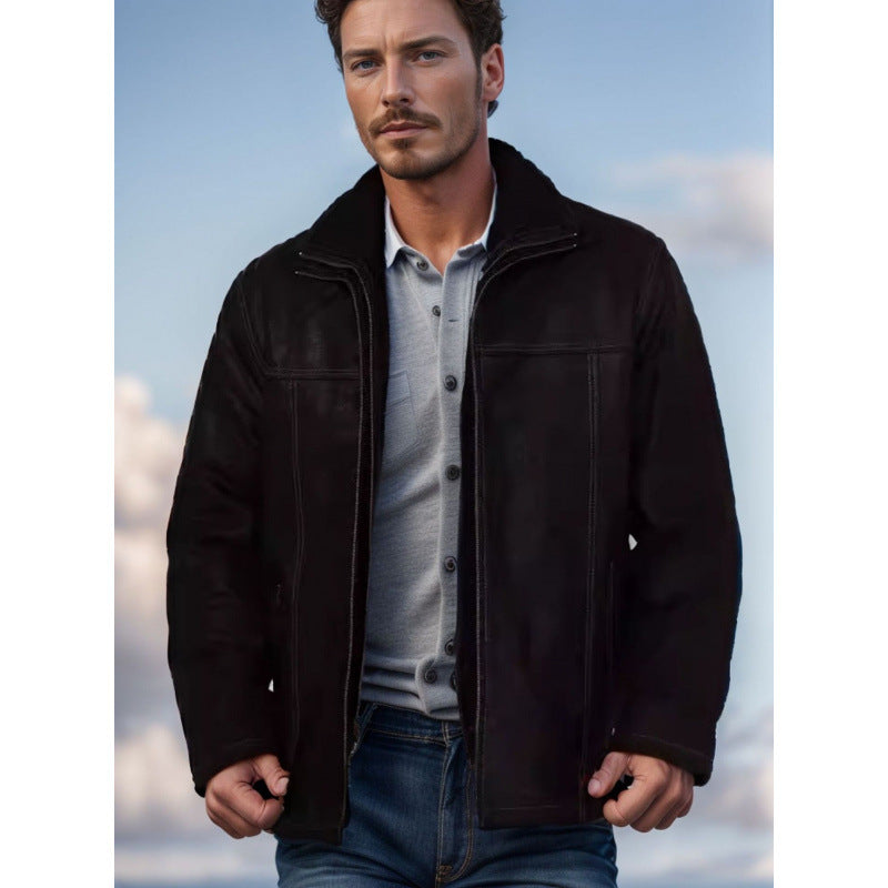 Herren Lederjacke Elegant Schwarz Kunstleder