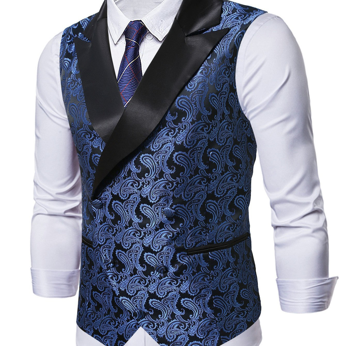 Herren Brokatweste Elegant mit Satin-Revers Schwarz Modern