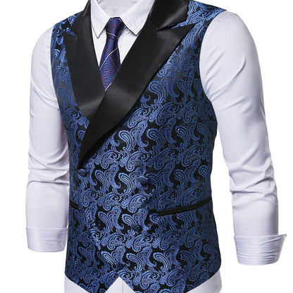 Herren Brokatweste Elegant mit Satin-Revers Schwarz Modern