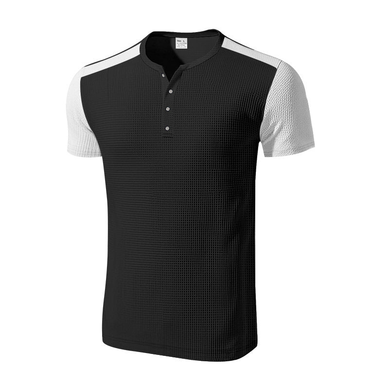 Herren T-Shirt Kurzarm mit Struktur Optik und Knöpfen